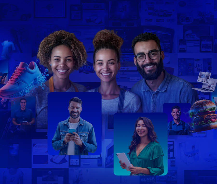 Composição visual de design estratégico, marca e presença digital